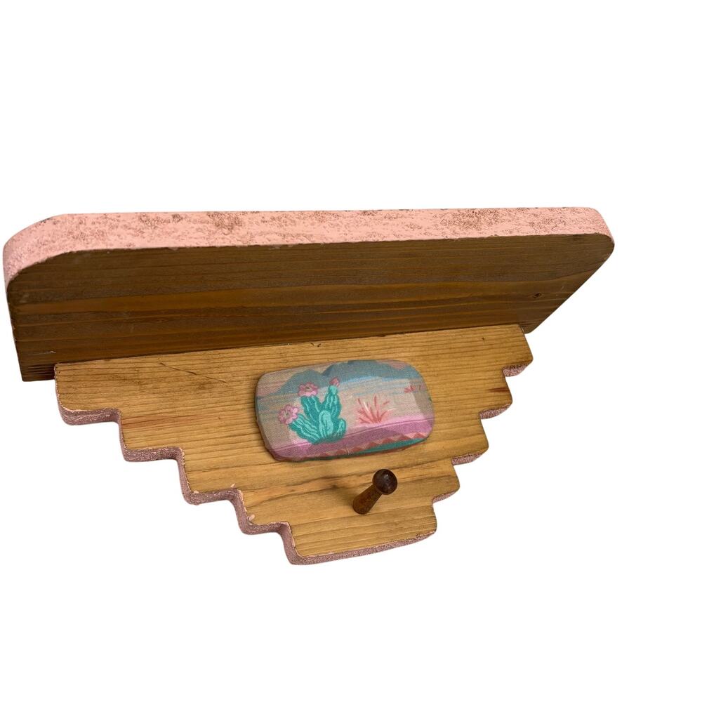 Vtg Wood Curio Wall Shelf Southwest Cactus Adobe 12w x6l x5h Knick Knack Display